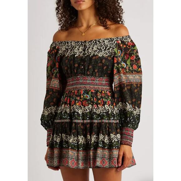 Alice + Olivia Clementina Smocked Floral-print Cotton-voile Mini Dress 8 - Picture 1 of 6
